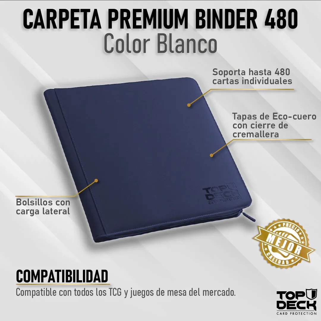 Carpeta Premium | Para 480 cartas (12 bolsillos por cara - carga lateral) - Varios Colores y con cierre - Top Deck